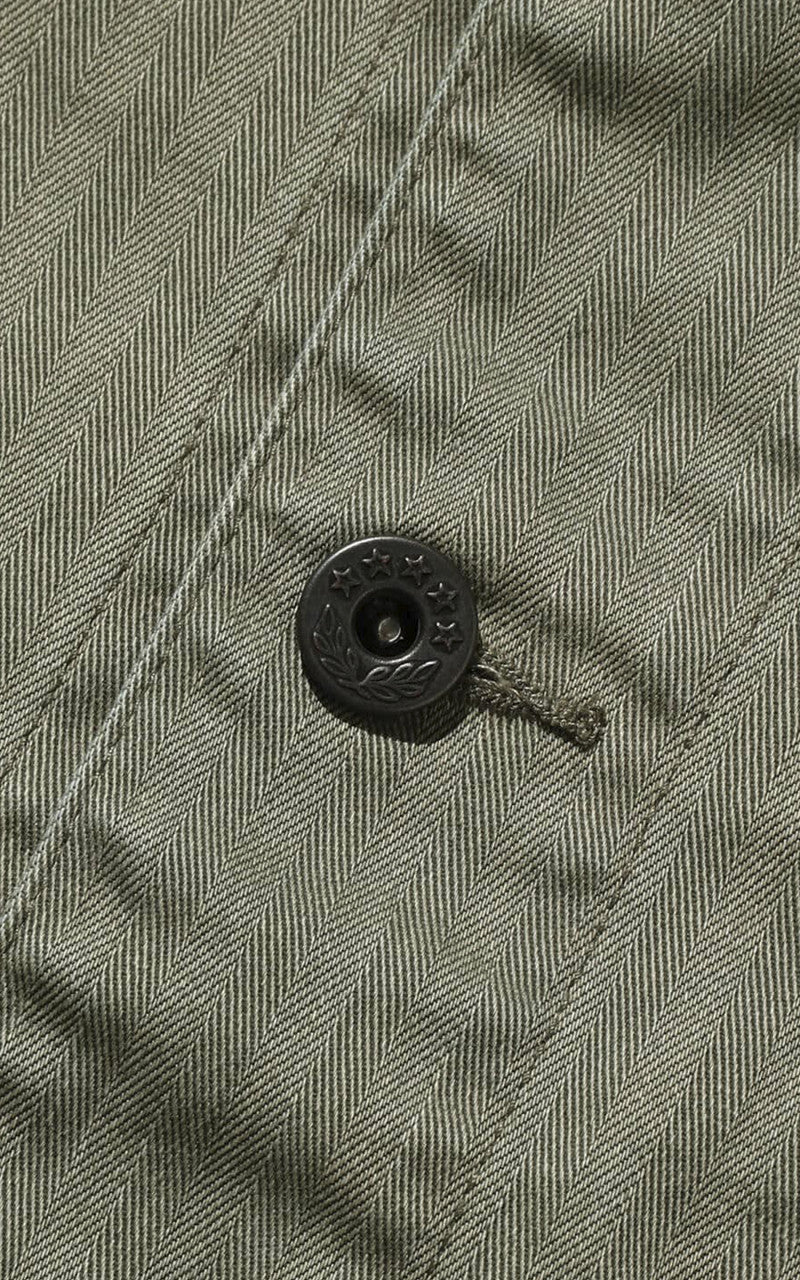 Beams Plus Supima Cotton Herringbone Military Chore Jacket Olive - Image 3