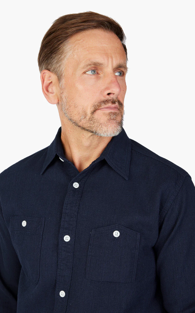 Beams Plus Work Shirt Indigo Dobby - Image 8