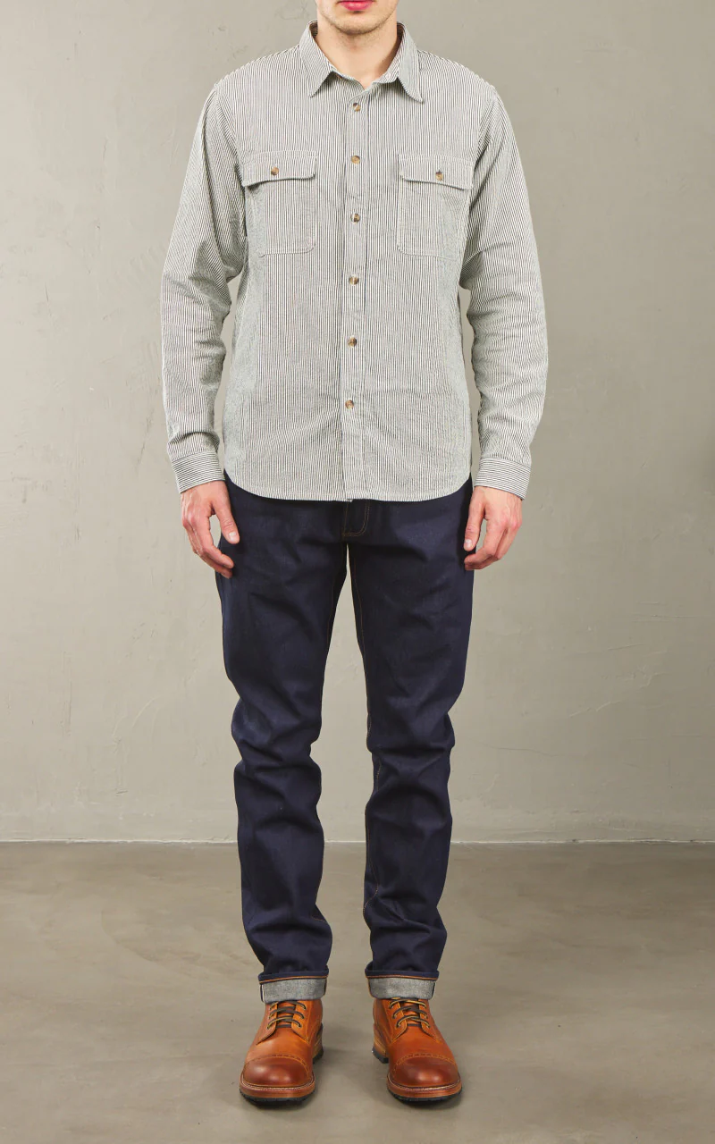 Benzak BWS-01 Work Shirt 6.5oz Blue & White Cord Stripe - Image 4
