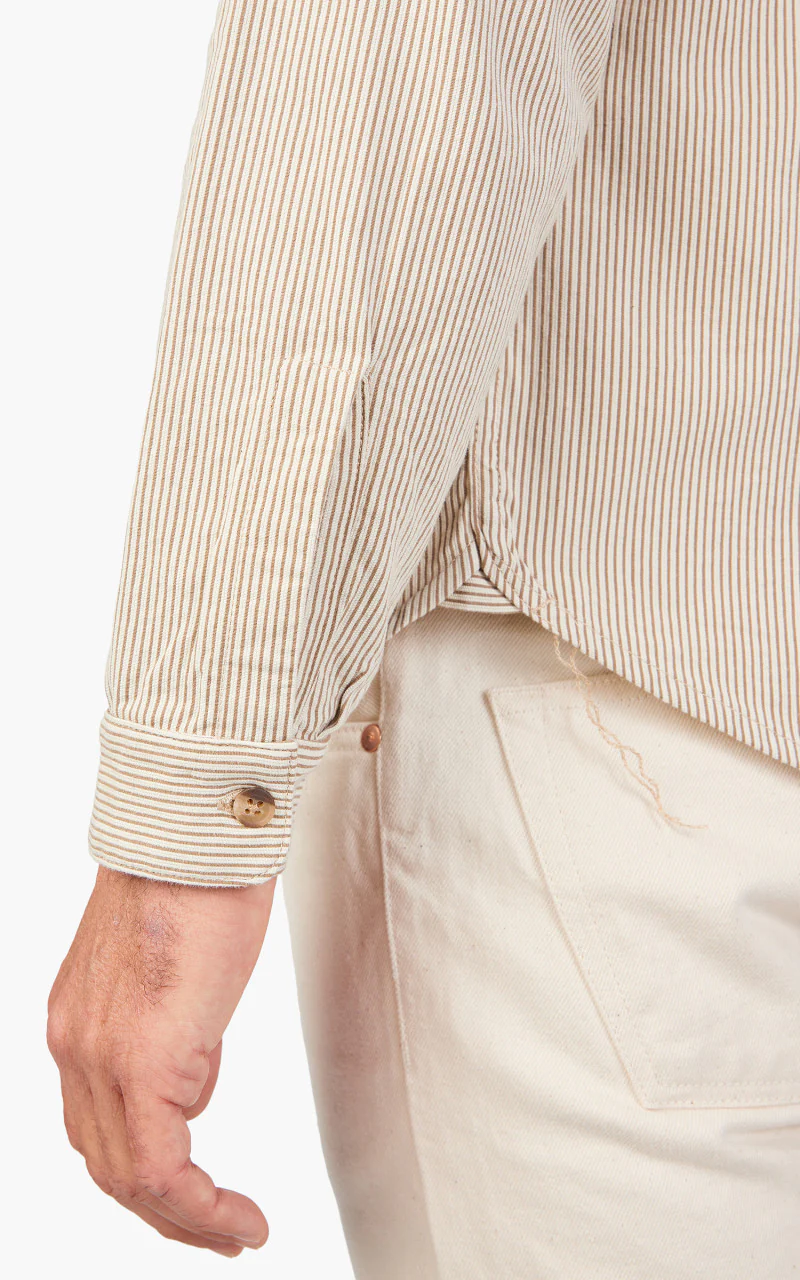 Benzak BWS-01 Work Shirt Brown & White Cord Stripe 6.5oz - Image 7
