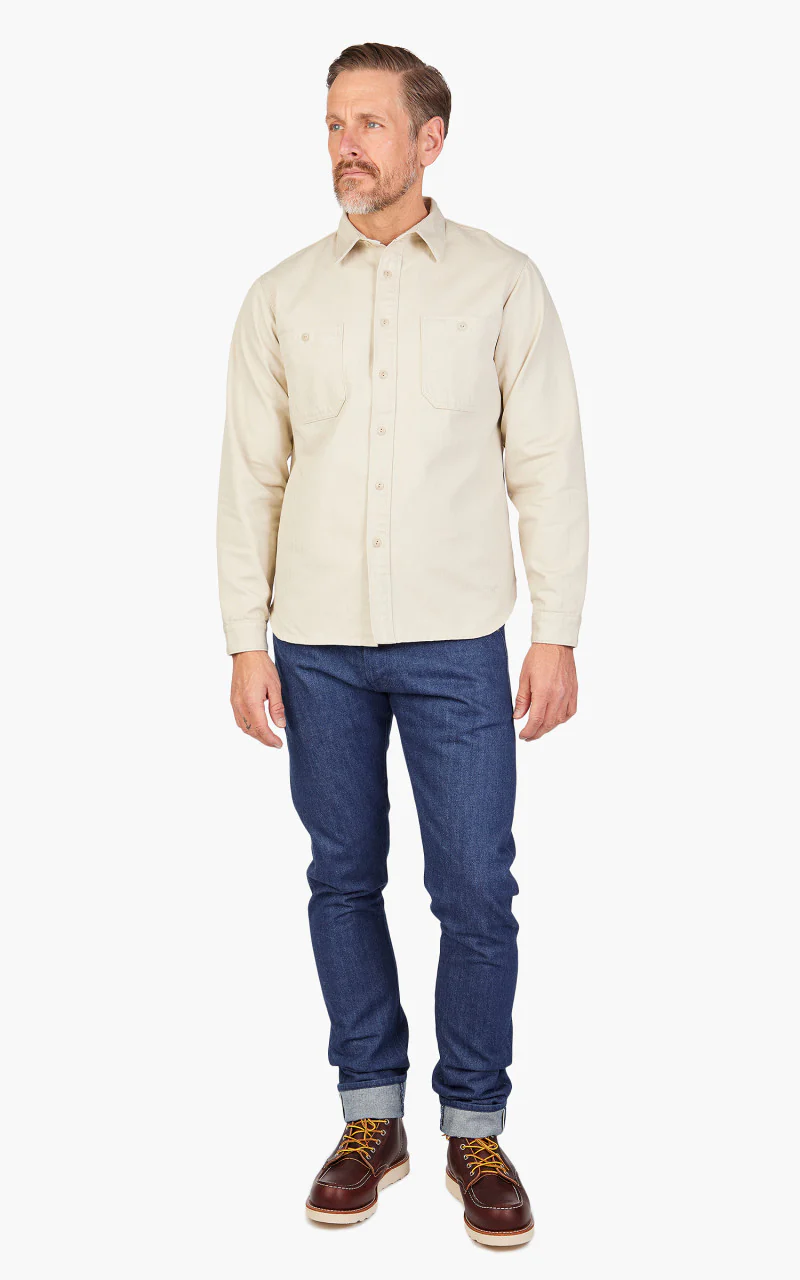 Benzak BWS-02 Utility Shirt Herringbone Ivory 8oz - Image 2