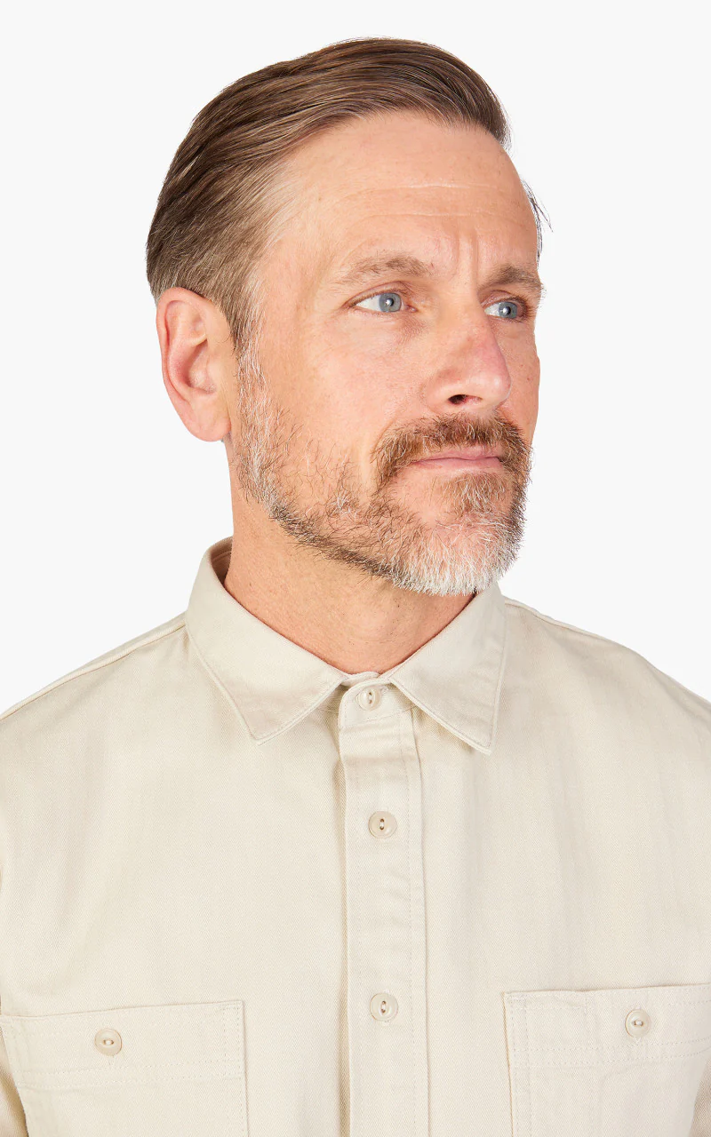 Benzak BWS-02 Utility Shirt Herringbone Ivory 8oz - Image 4