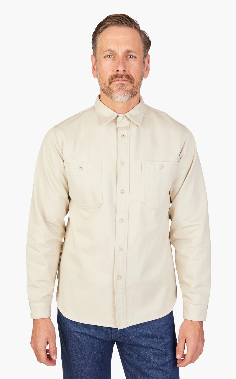 Benzak BWS-02 Utility Shirt Herringbone Ivory 8oz - Image 7