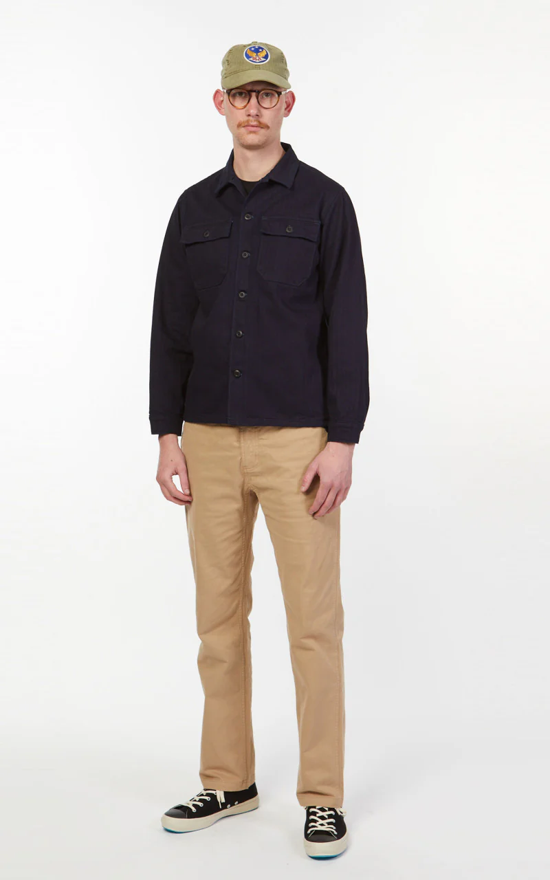 Benzak BWS-03 Military Overshirt Herringbone Indigo x Indigo 11oz - Image 3