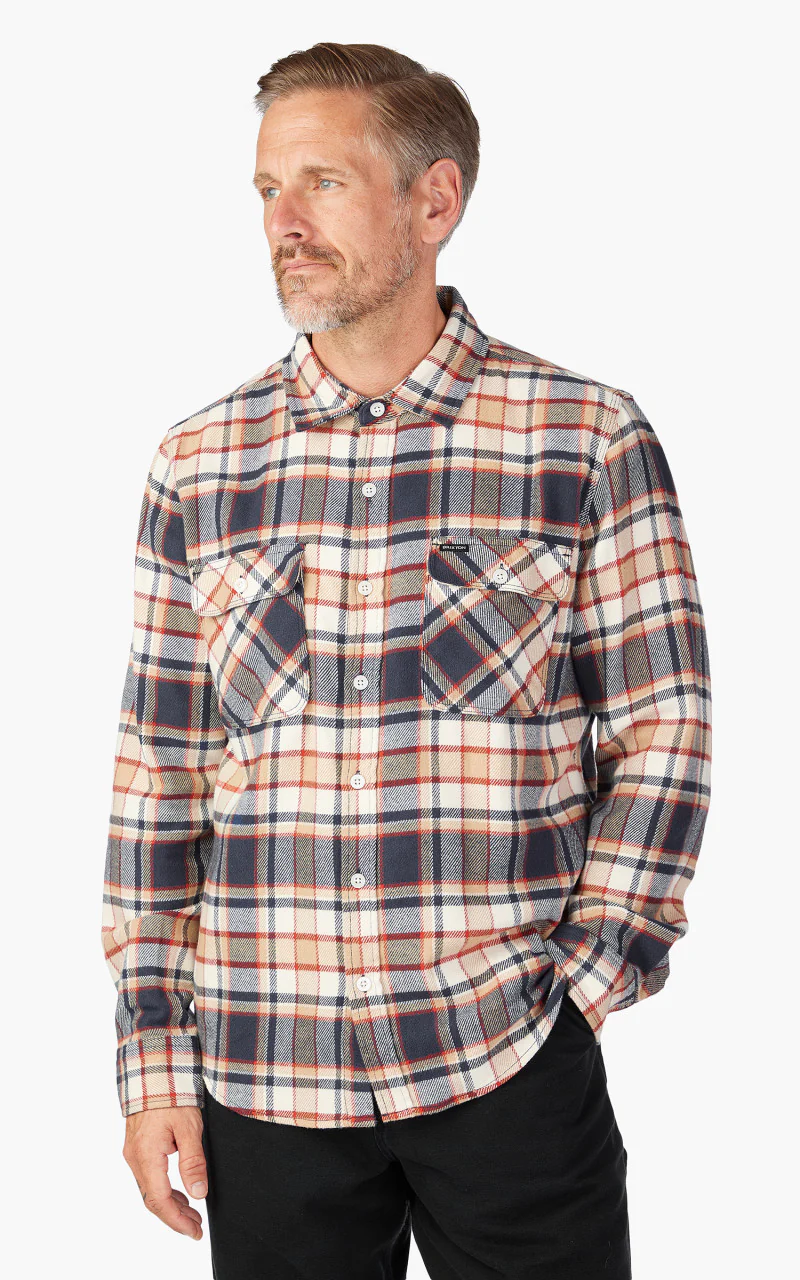 Brixton Bowery L/S Flannel Washed Navy/Barn Red/Off White - Image 4