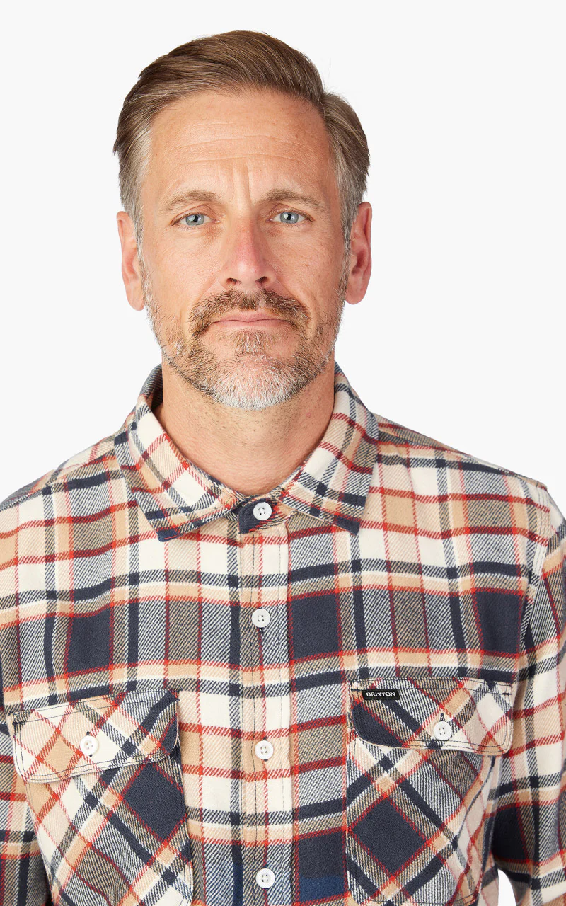 Brixton Bowery L/S Flannel Washed Navy/Barn Red/Off White - Image 5