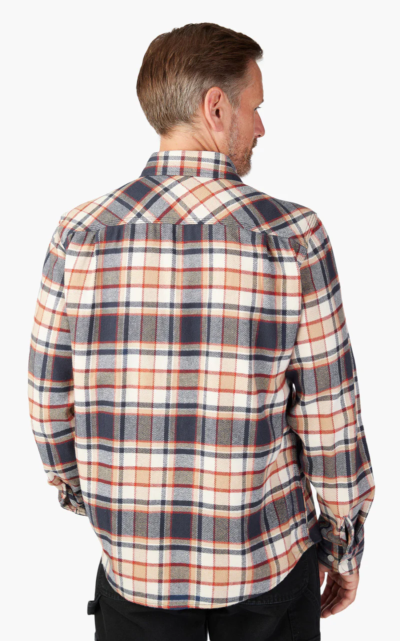 Brixton Bowery L/S Flannel Washed Navy/Barn Red/Off White - Image 6