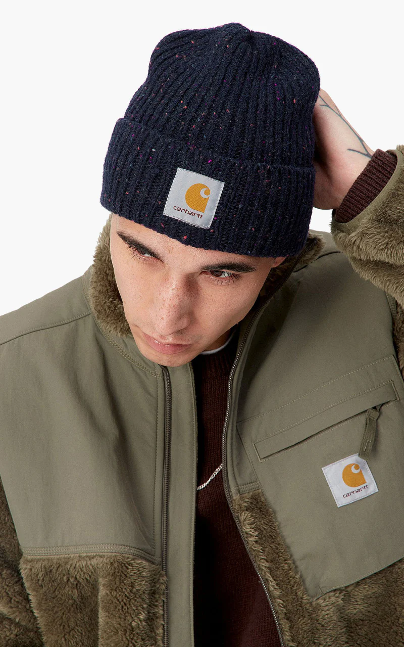 Carhartt WIP Anglistics Beanie Speckled Dark Navy Heather - Image 2