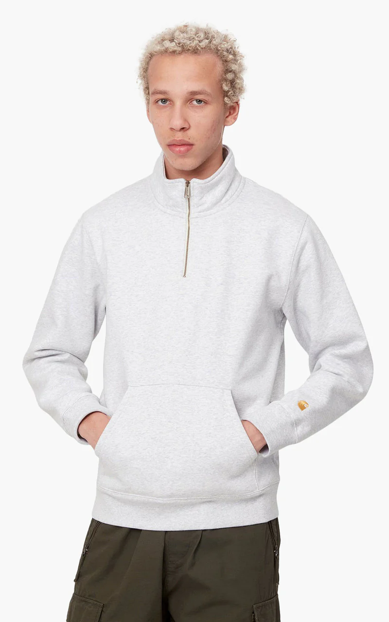 Carhartt WIP Chase Neck Zip Sweatshirt Ash Heather/Gold - Image 2