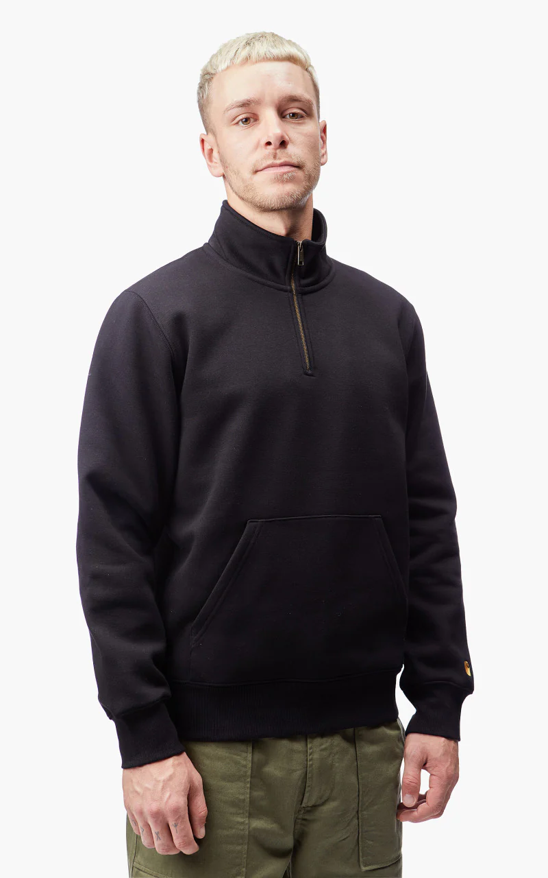 Carhartt WIP Chase Neck Zip Sweatshirt Black/Gold - Image 6