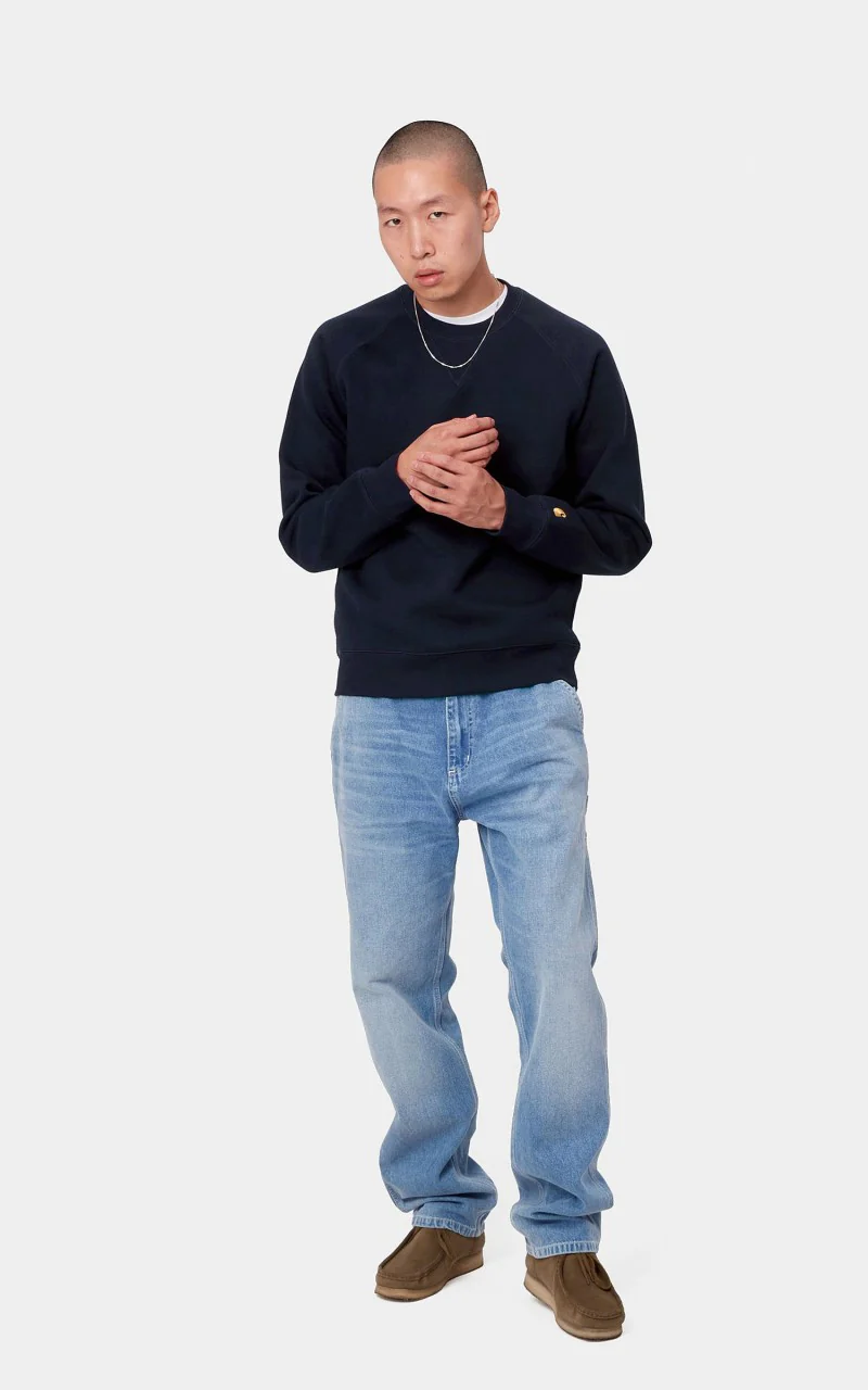 Carhartt WIP Chase Sweatshirt Dark Navy/Gold - Image 4