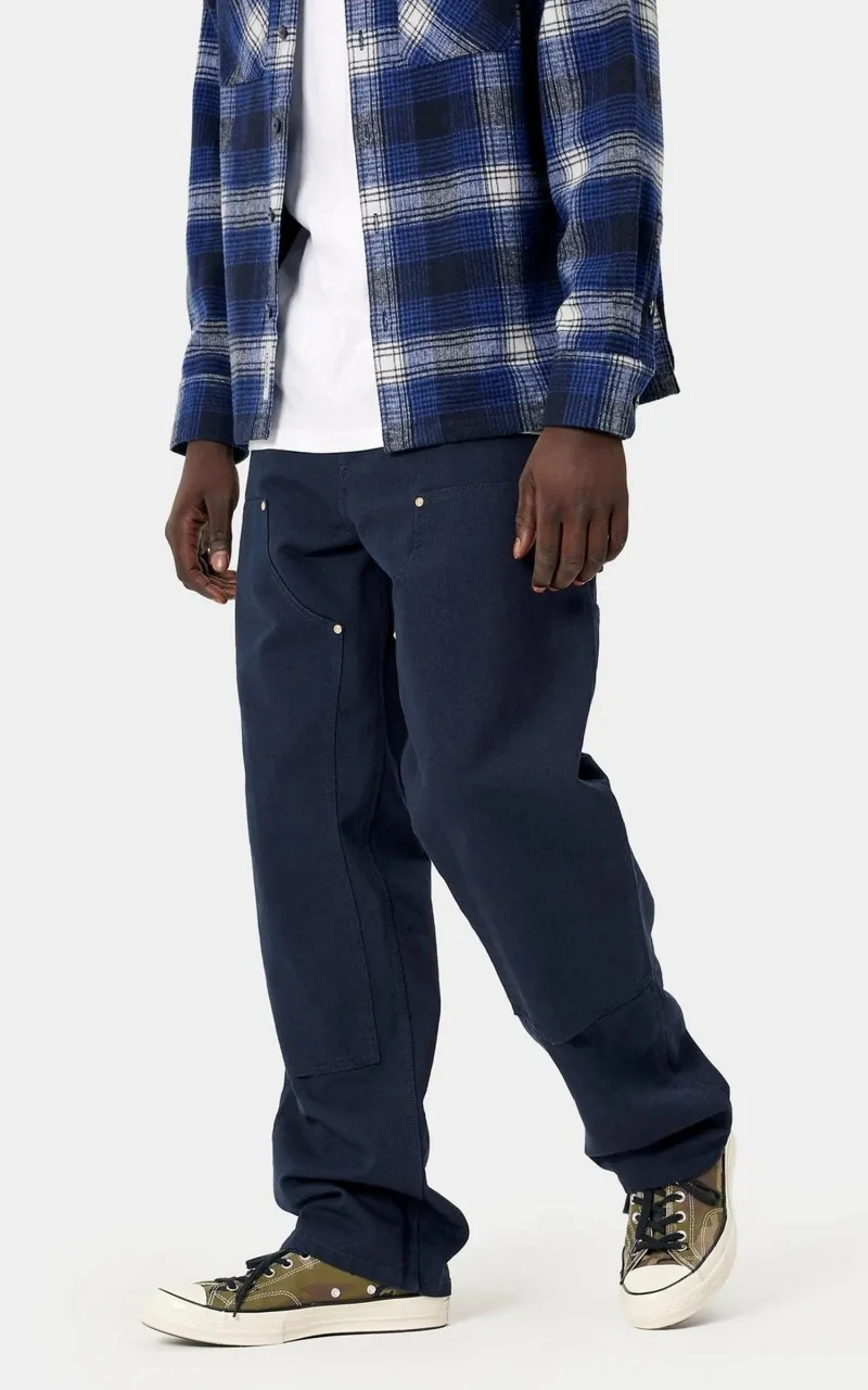 Carhartt WIP Double Knee Pant Dearborn Canvas Rinsed Dark Navy - Image 3