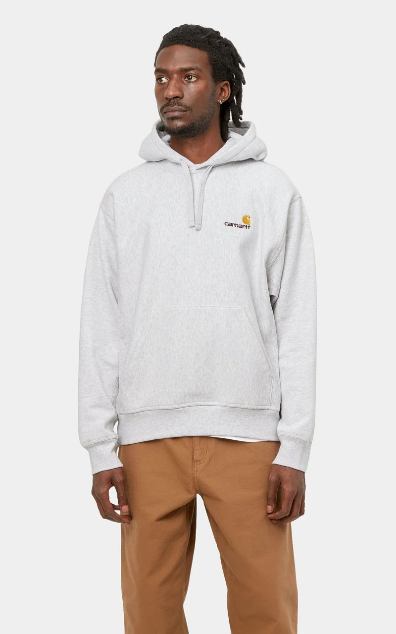 Carhartt WIP Hooded American Script Sweatshirt Ash Heather - Image 4