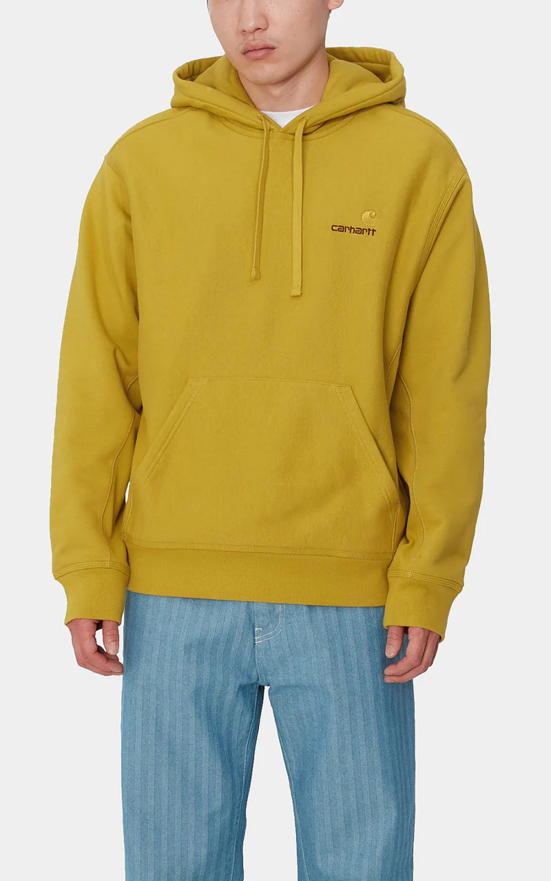 Carhartt WIP Hooded American Script Sweatshirt Golden Olive - Image 4