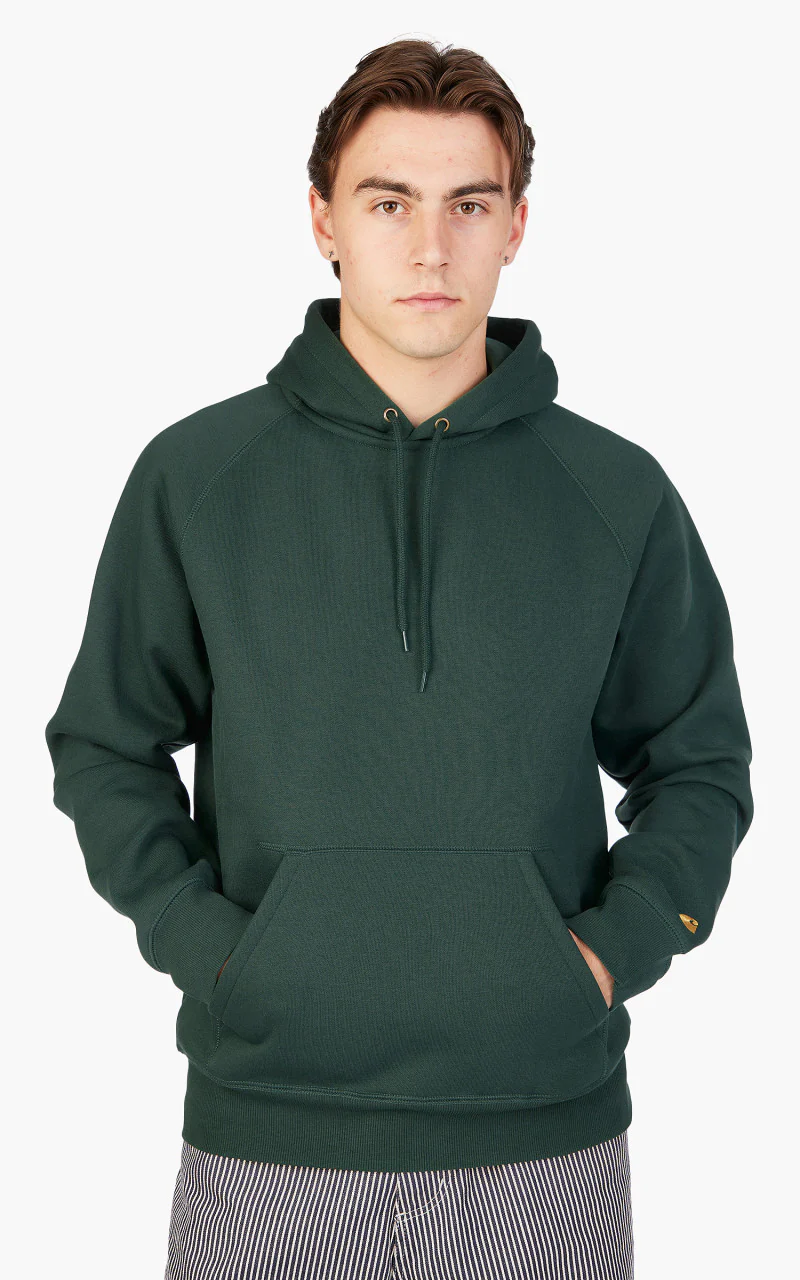 Carhartt WIP Hooded Chase Sweatshirt Discovery Green/Gold - Image 4