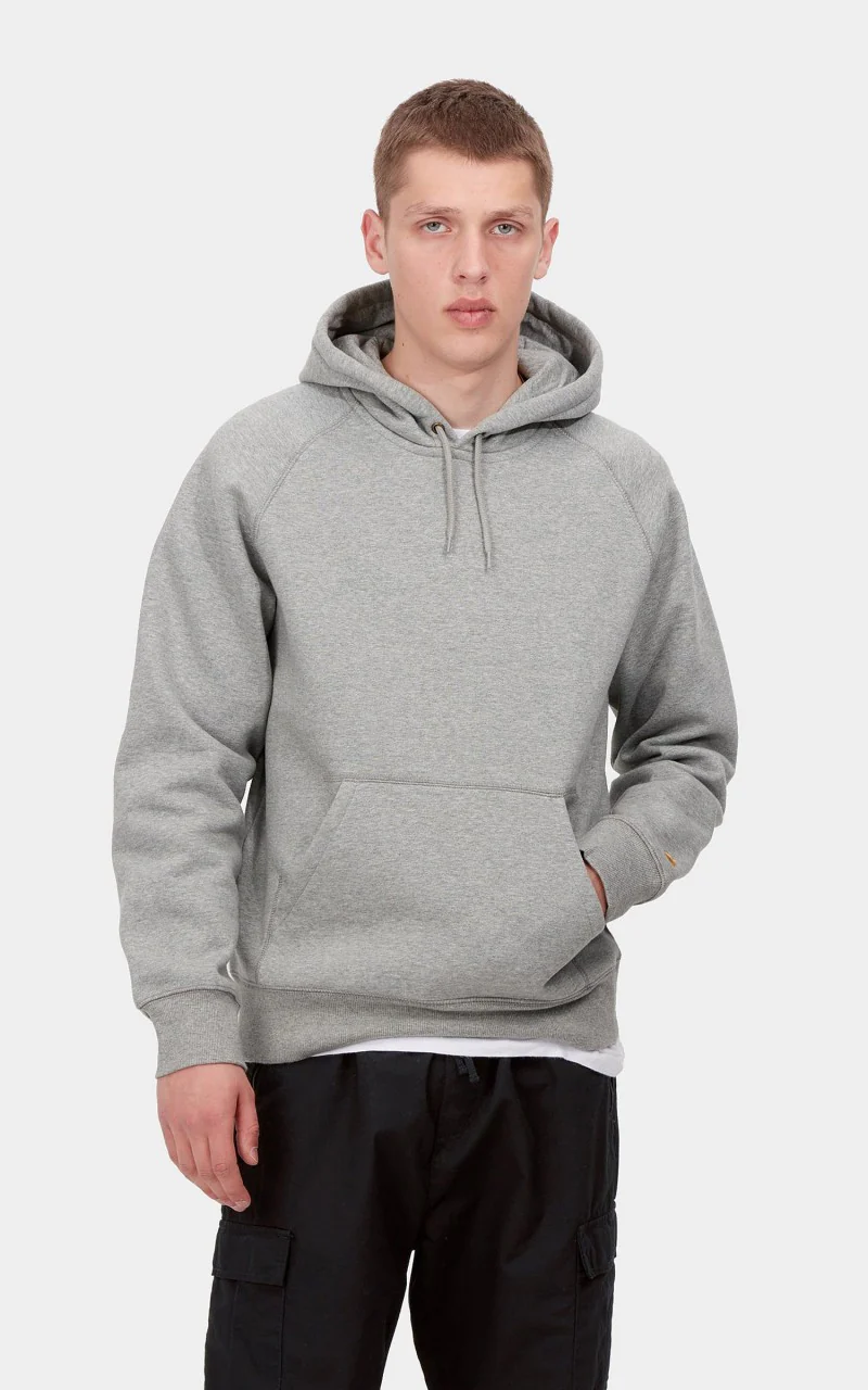 Carhartt WIP Hooded Chase Sweatshirt Grey Heather/Gold - Image 2