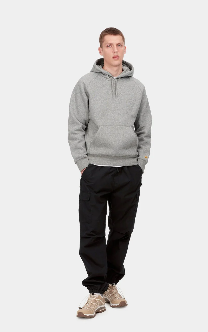 Carhartt WIP Hooded Chase Sweatshirt Grey Heather/Gold - Image 4