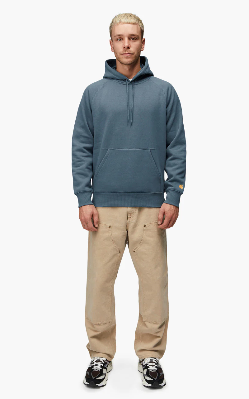 Carhartt WIP Hooded Chase Sweatshirt Storm Blue/Gold - Image 2