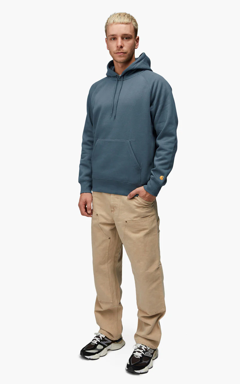 Carhartt WIP Hooded Chase Sweatshirt Storm Blue/Gold - Image 3