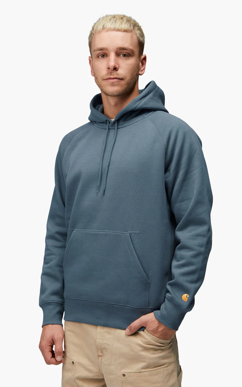 Carhartt WIP Hooded Chase Sweatshirt Storm Blue/Gold - Image 4