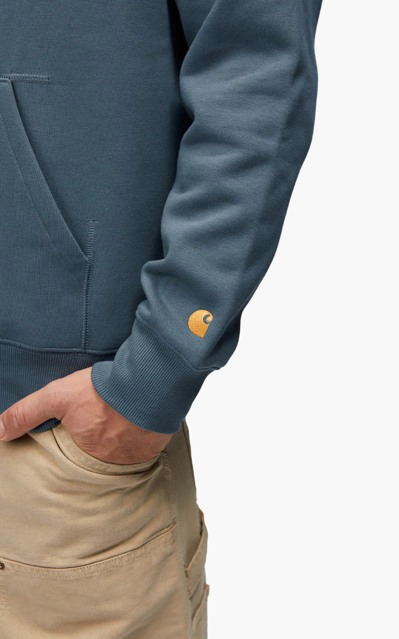 Carhartt WIP Hooded Chase Sweatshirt Storm Blue/Gold - Image 7