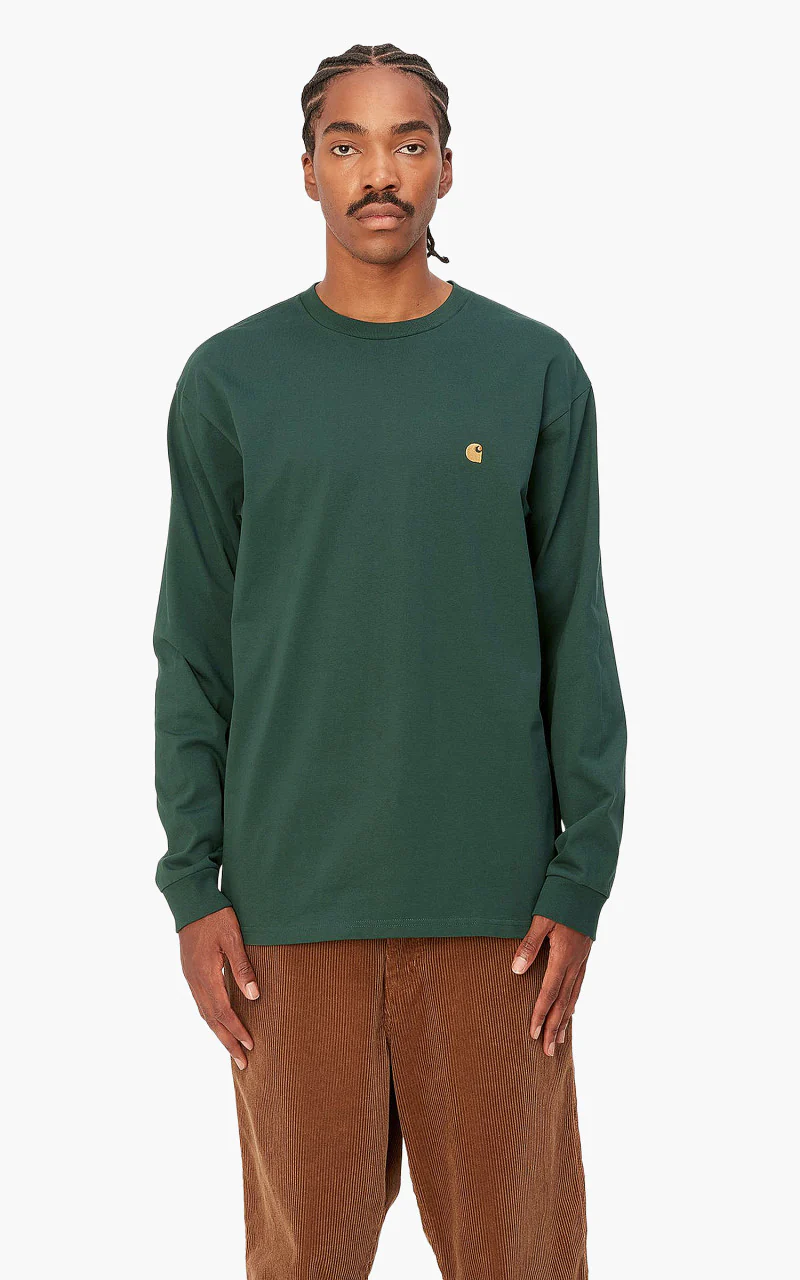 Carhartt WIP L/S Chase T-Shirt Discovery Green/Gold - Image 2