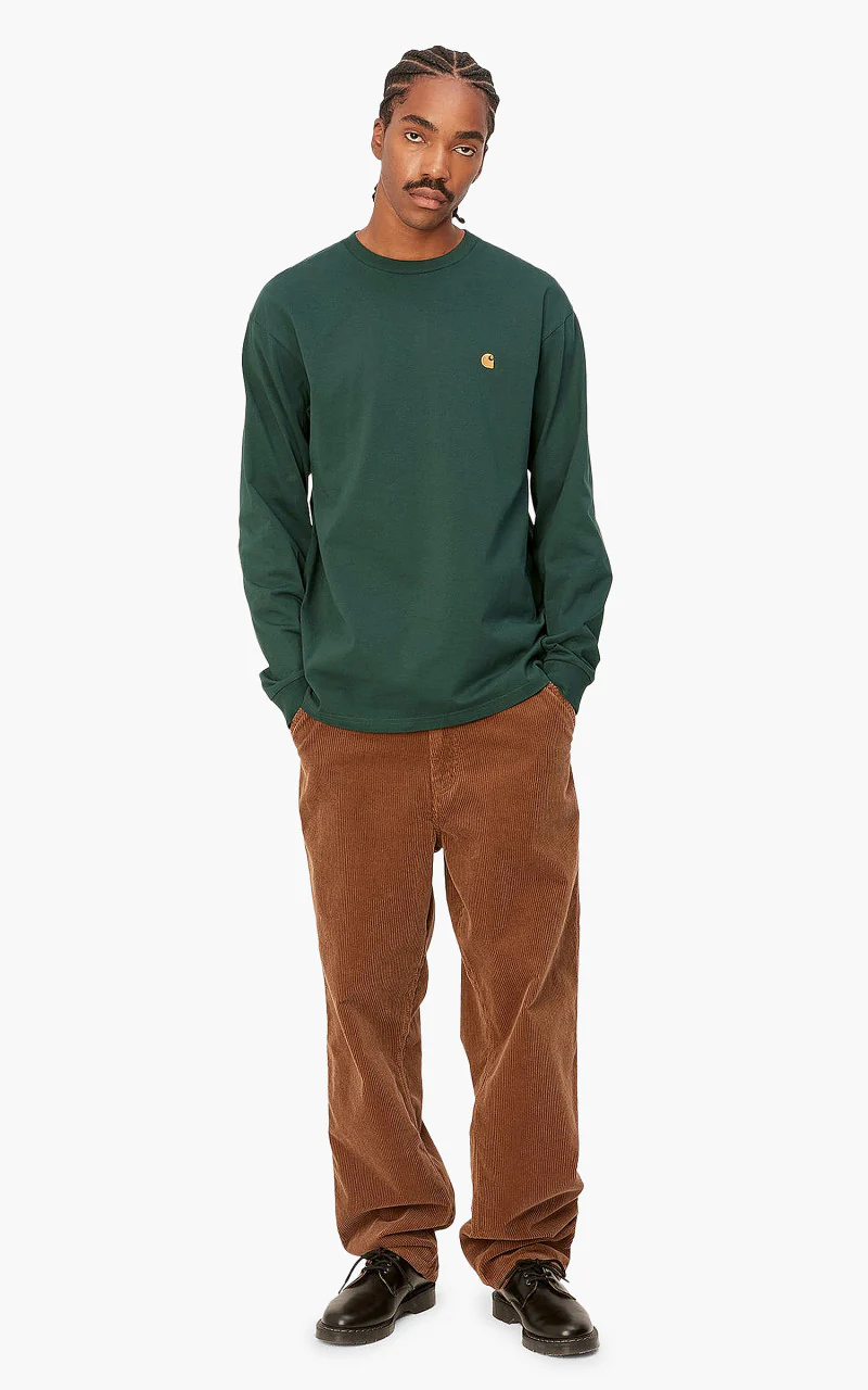 Carhartt WIP L/S Chase T-Shirt Discovery Green/Gold - Image 4