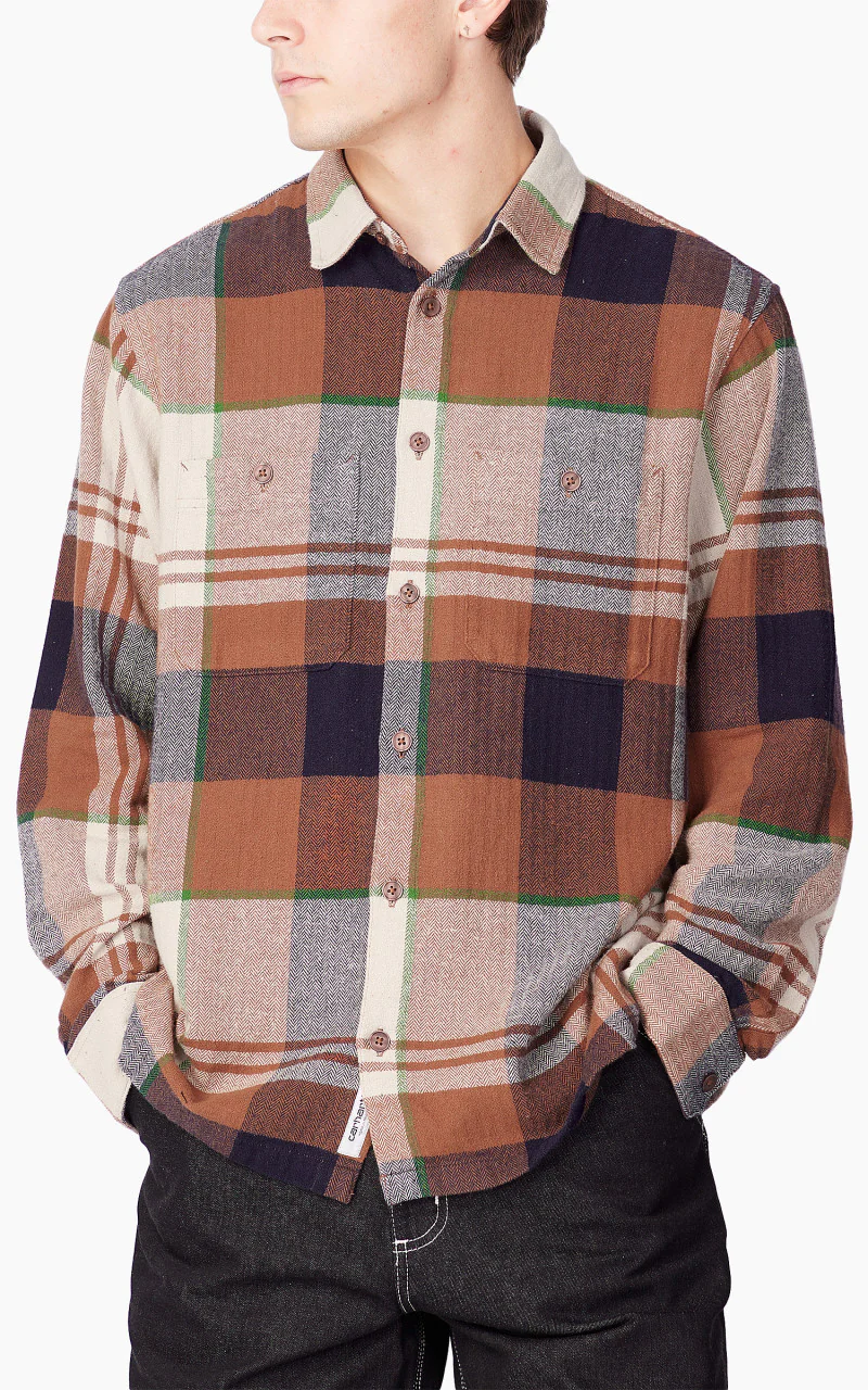 Carhartt WIP L/S Dellinger Shirt Check Beaver - Image 4