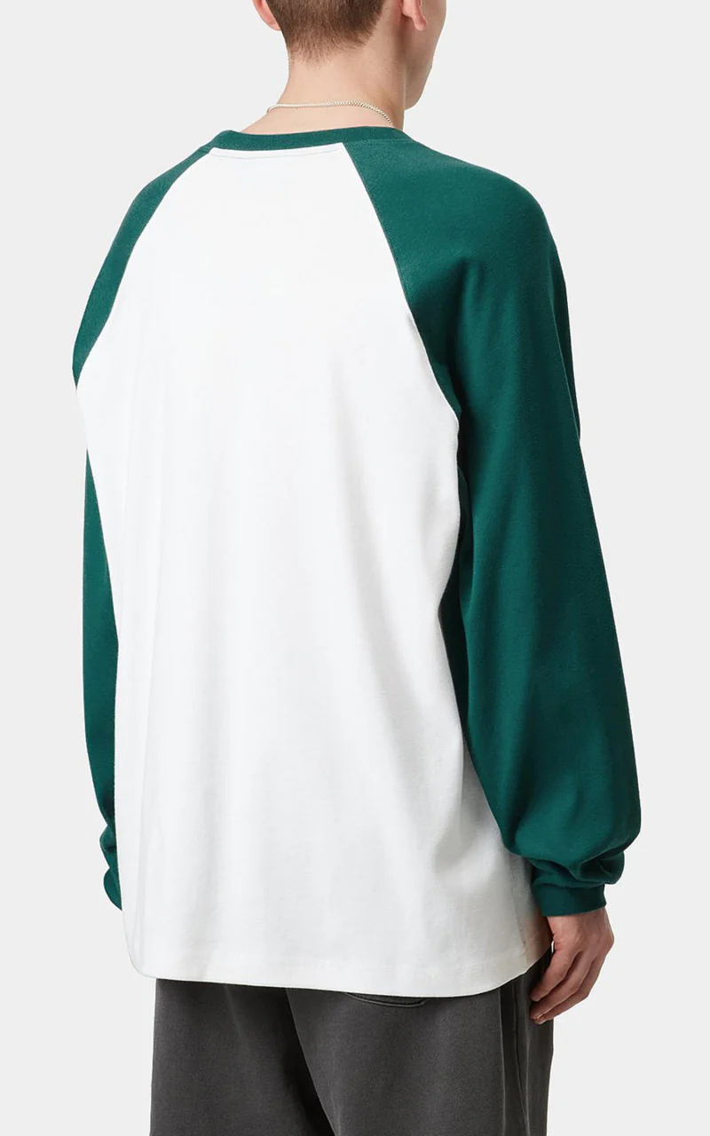 Carhartt WIP L/S Flaming Ducks Baseball T-Shirt White/Rainforest - Image 4