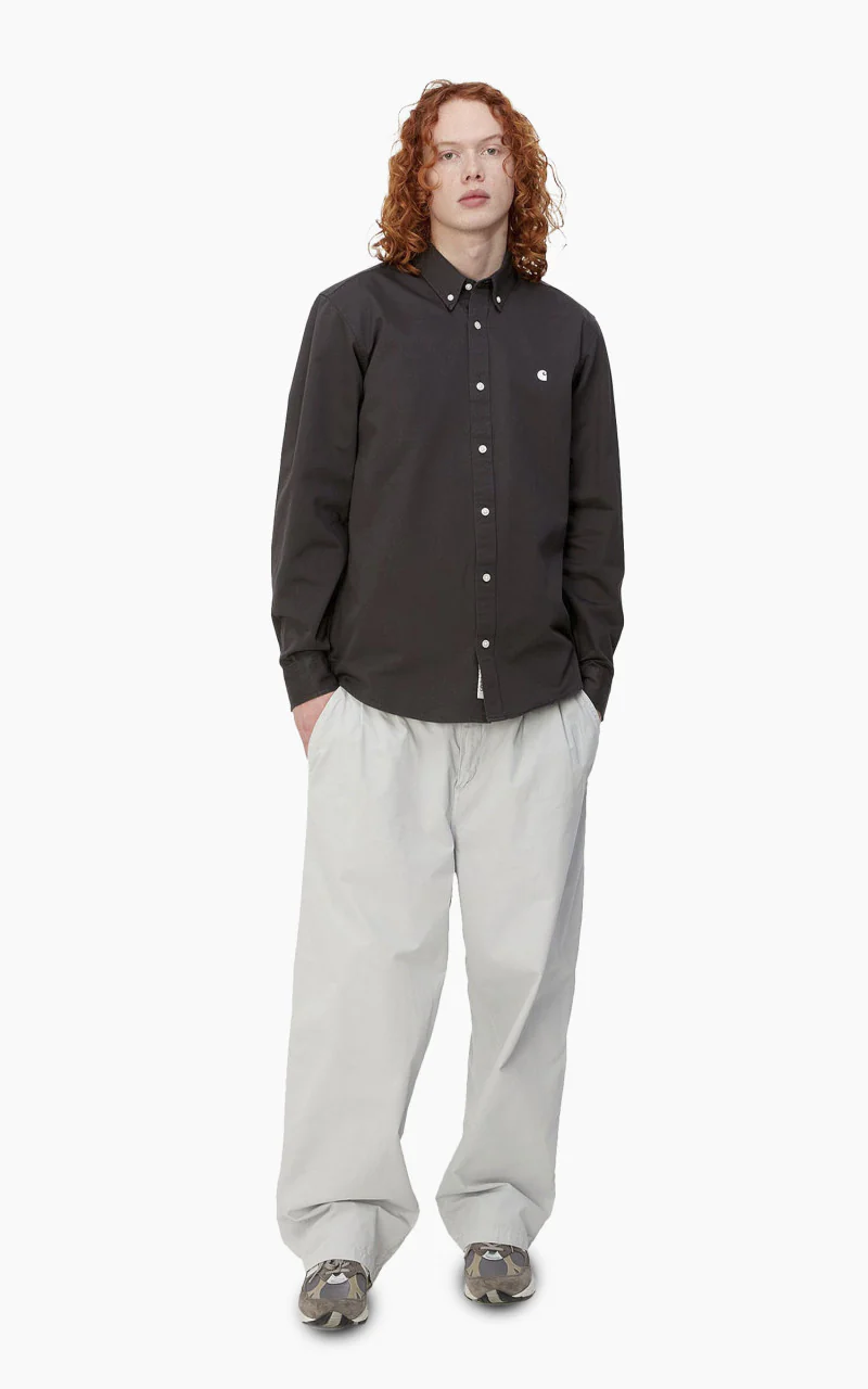 Carhartt WIP L/S Madison Shirt Charcoal/White - Image 5