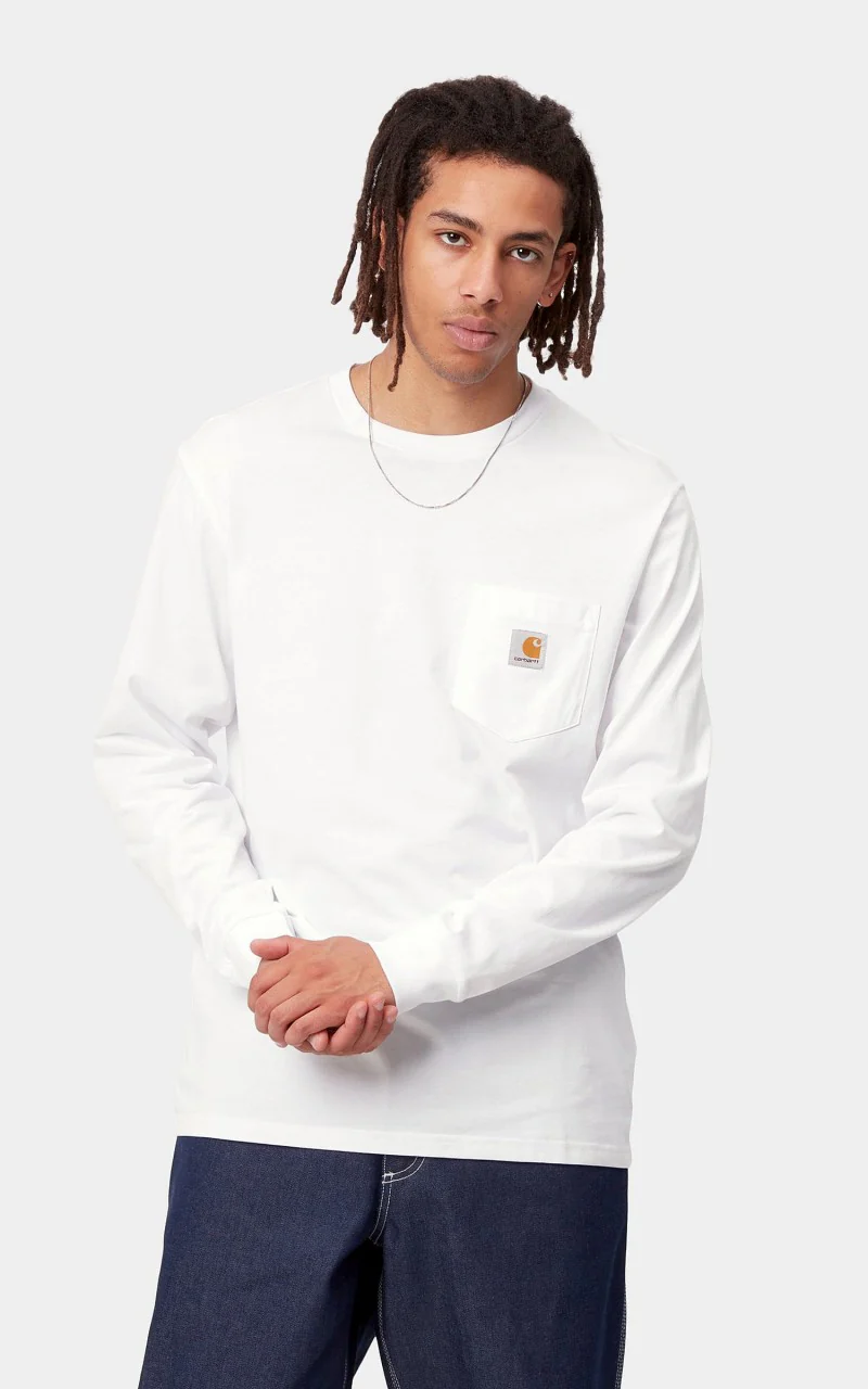 Carhartt WIP L/S Pocket T-Shirt White - Image 2