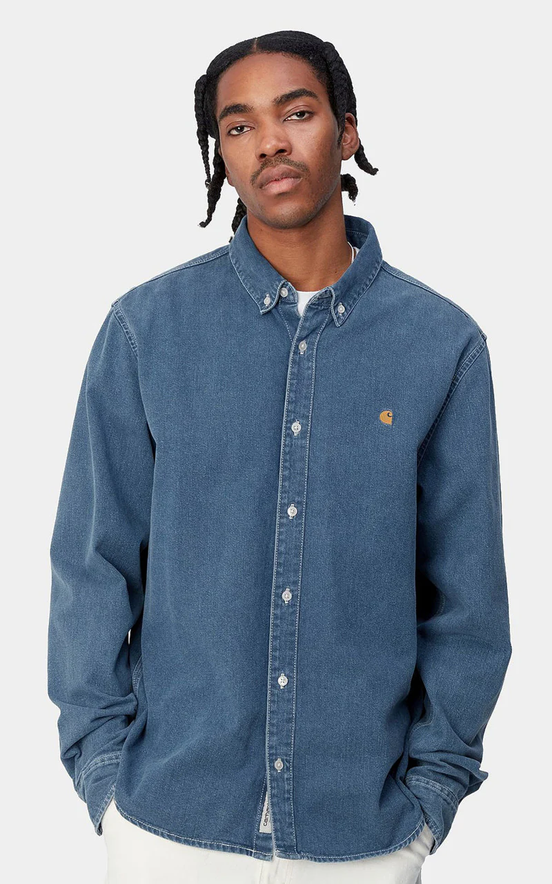 Carhartt WIP L/S Weldon Shirt Perry Denim Blue Heavy Stone Wash - Image 2