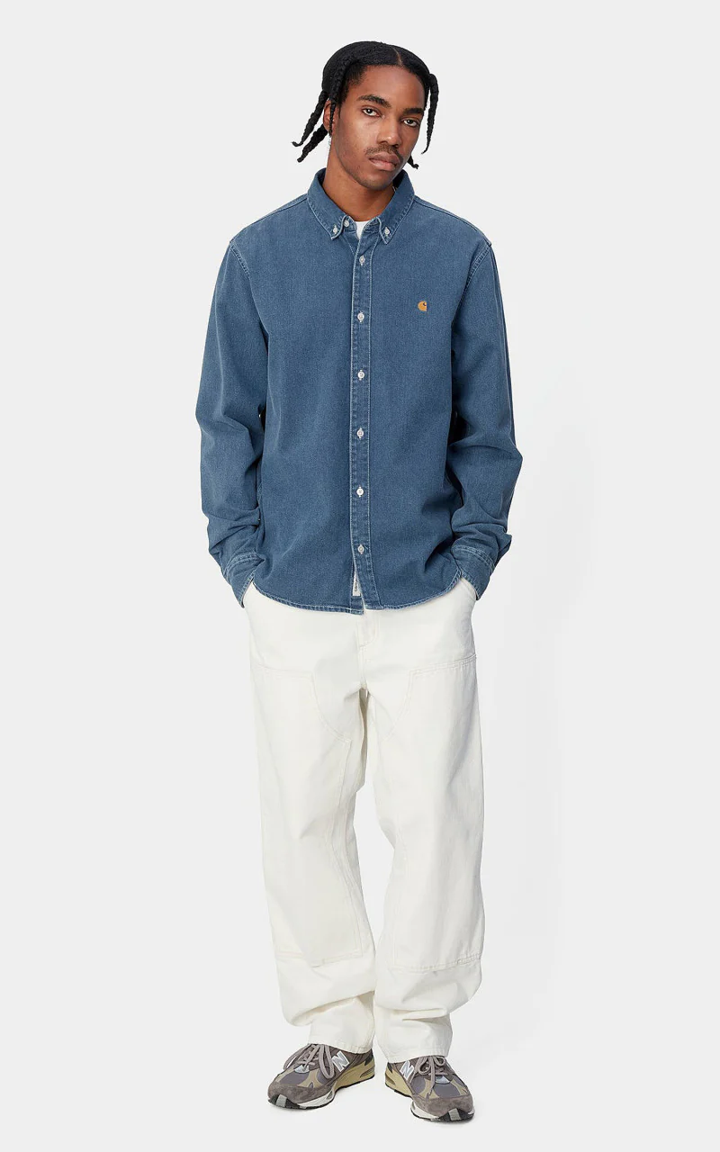 Carhartt WIP L/S Weldon Shirt Perry Denim Blue Heavy Stone Wash - Image 3