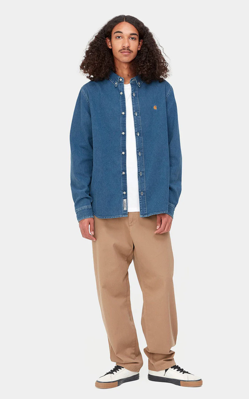 Carhartt WIP L/S Weldon Shirt Perry Denim Blue Heavy Stone Wash - Image 4