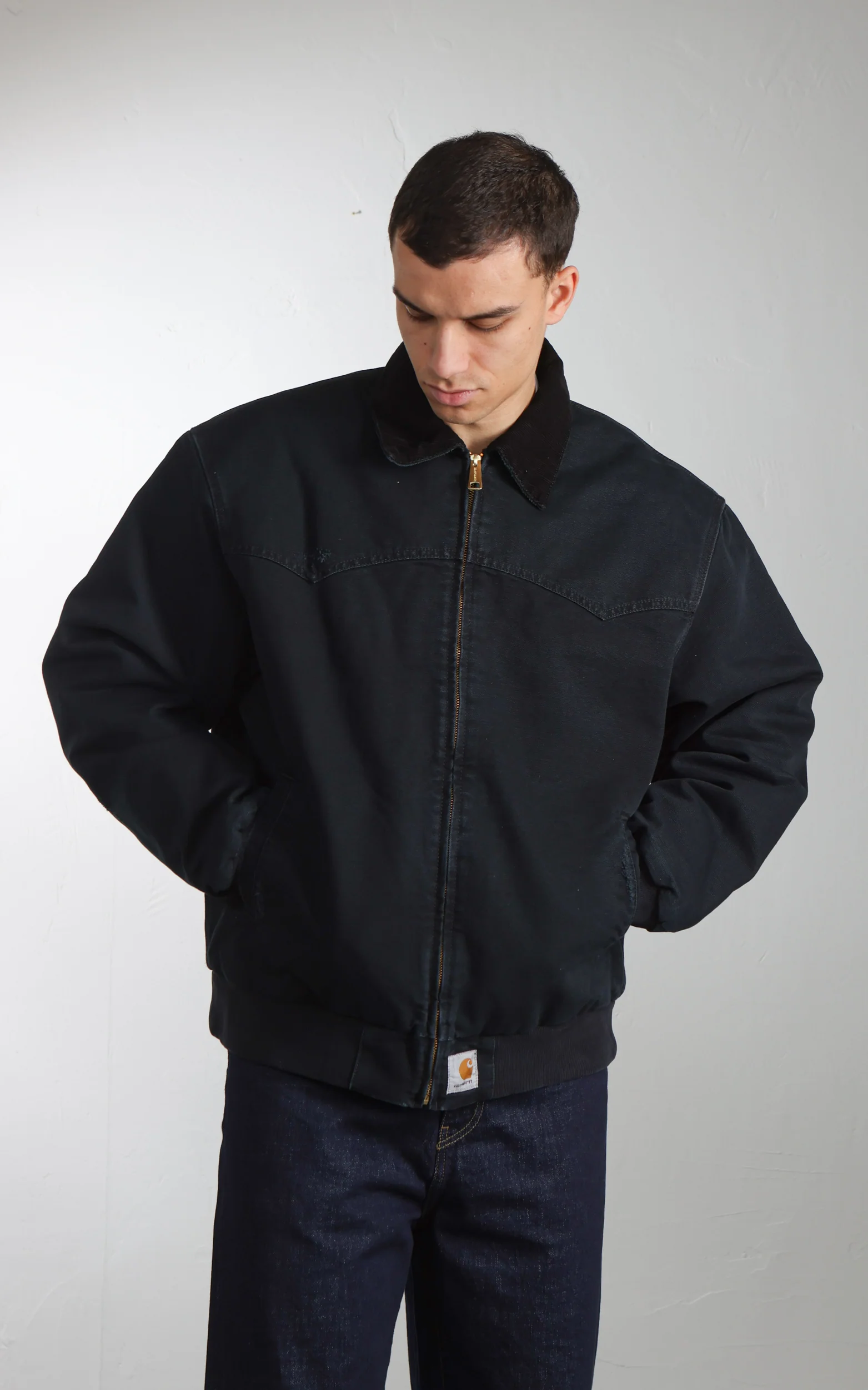 Carhartt WIP OG Santa Fe Jacket Dearborn Canvas Grind Washed Black/Black - Image 5