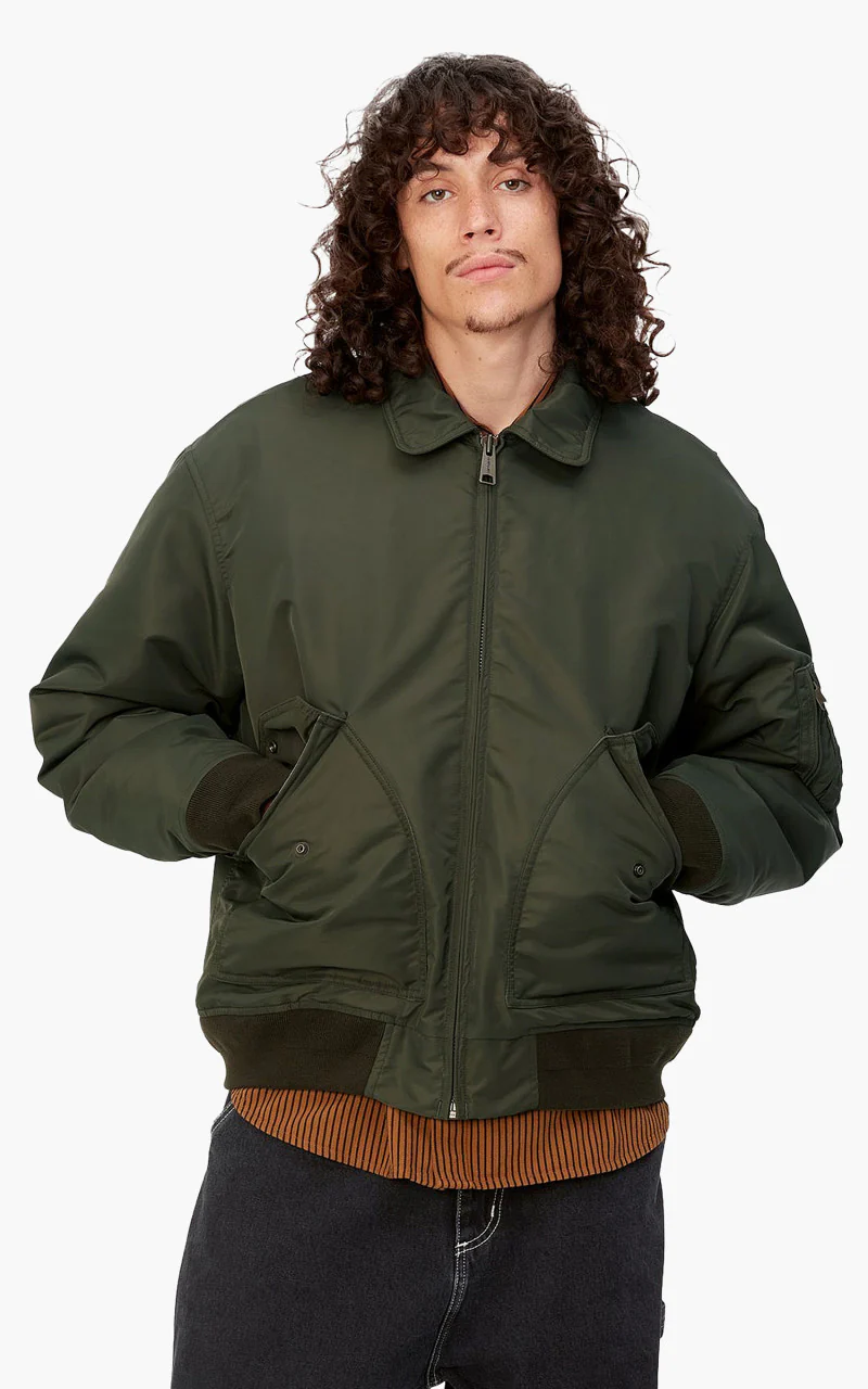 Carhartt WIP Olten Bomber Jacket Nylon Plant/Smoke Green - Image 2