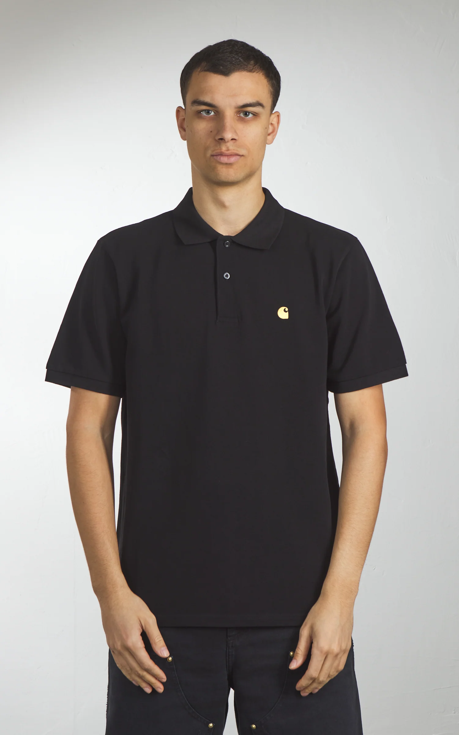 Carhartt WIP S/S Chase Pique Polo Black/Gold - Image 2