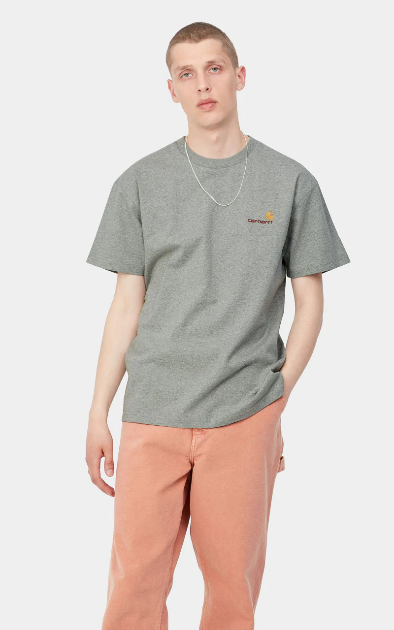 Carhartt WIP S/S American Script T-Shirt Grey Heather - Image 2
