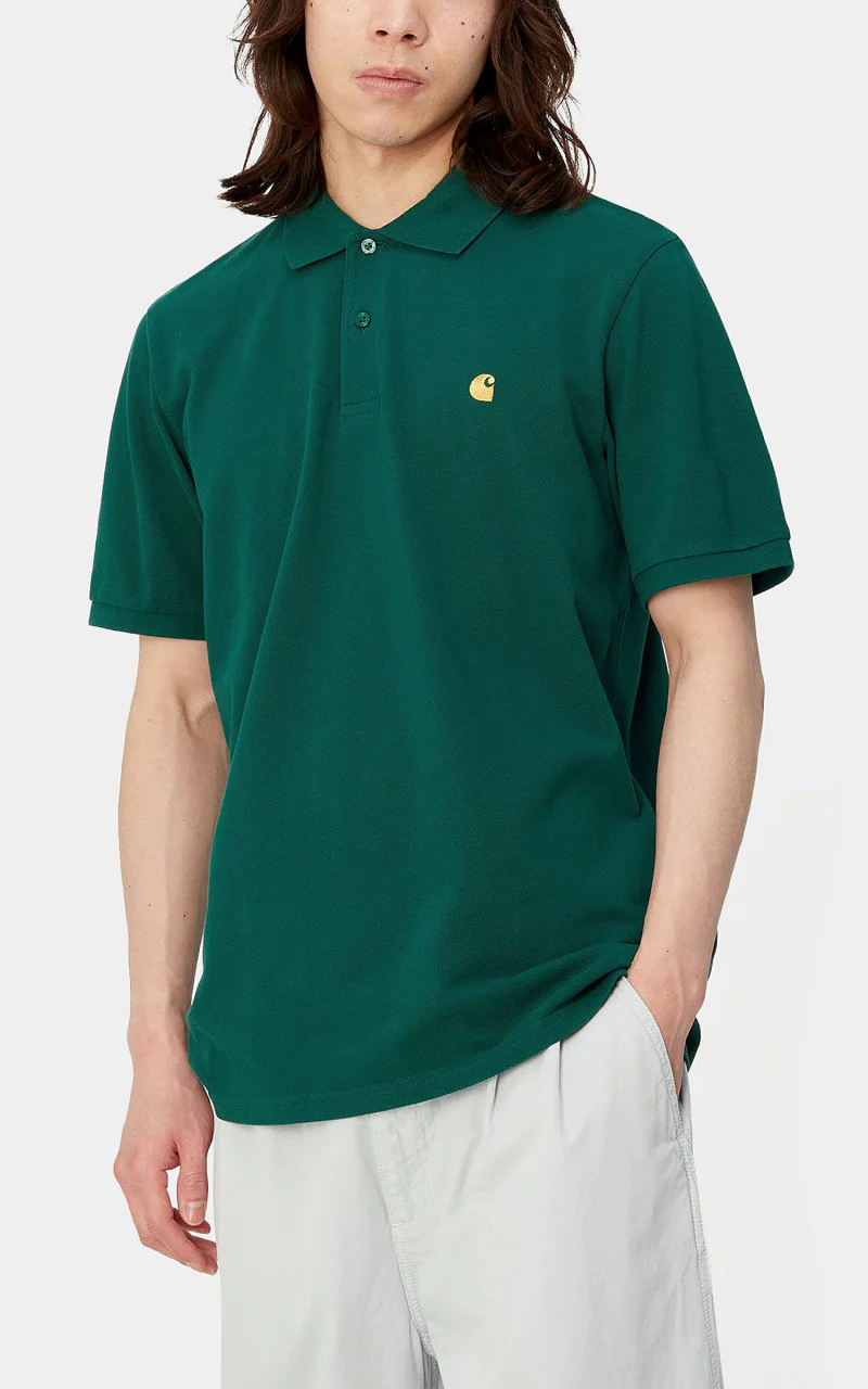 Carhartt WIP S/S Chase Pique Polo Chervil/Gold - Image 4