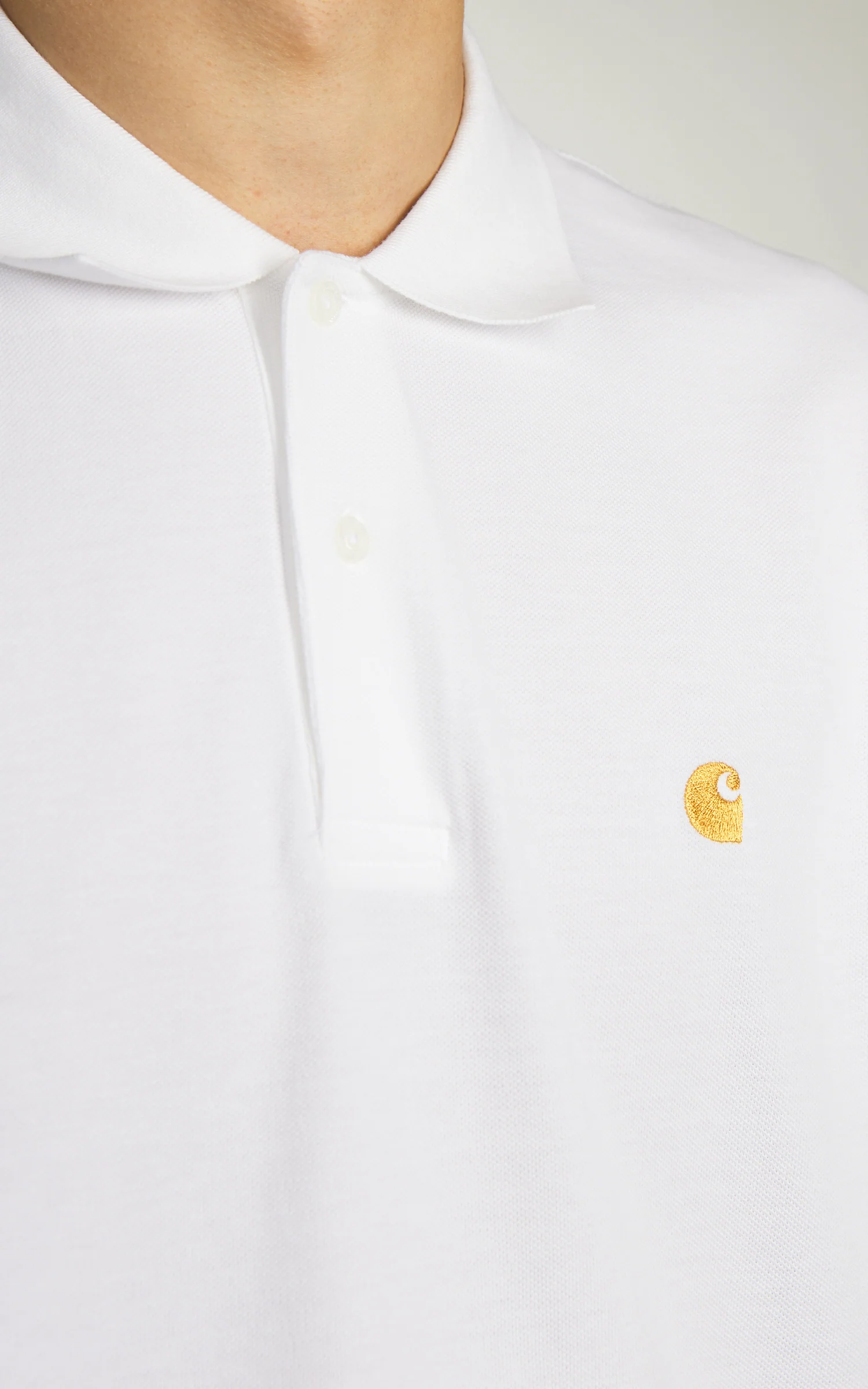 Carhartt WIP S/S Chase Pique Polo White/Gold - Image 3