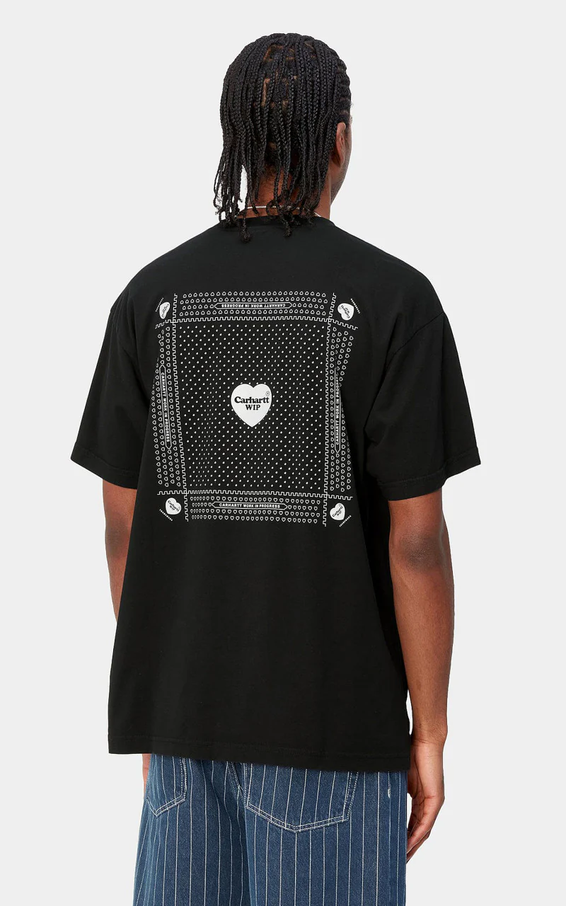 Carhartt WIP S/S Heart Bandana T-Shirt Black/White Stone Washed - Image 2