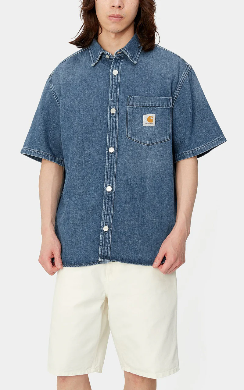 Carhartt WIP S/S Ody Shirt Olympia Denim Blue Dark Used Wash - Image 2