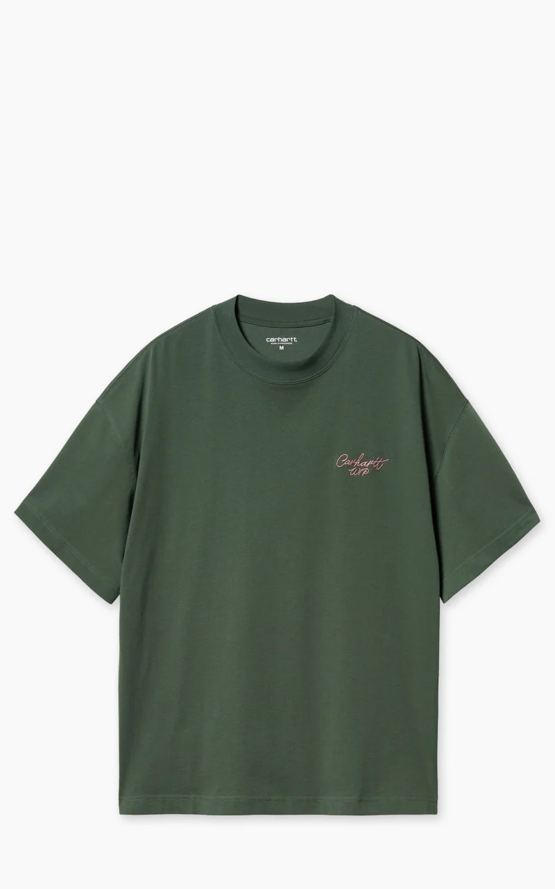 Carhartt WIP S/S Signature Script T-Shirt Sycamore Tree/Dusty Rose