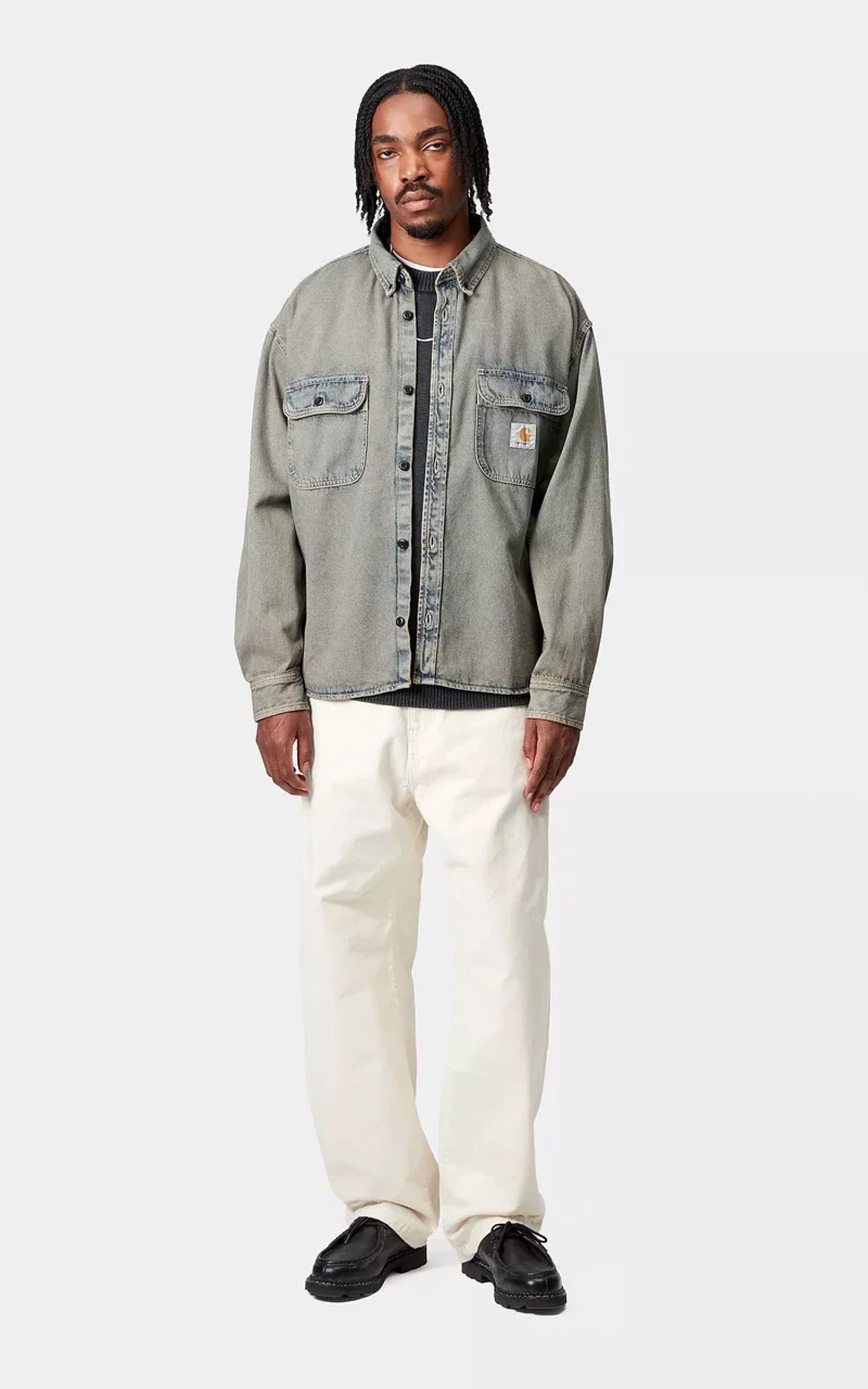 Carhartt WIP Tigan Shirt Jac Garment Dyed Blue/Leather - Image 3