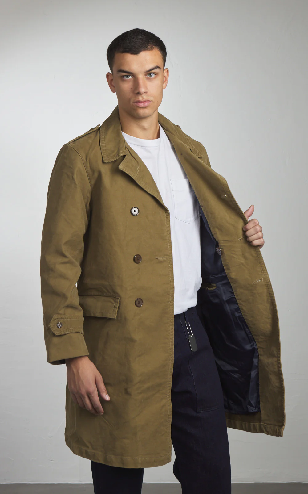 Chesapeake's Jungle Cloth Naval Officer Trench Coat Khaki Green - Image 4