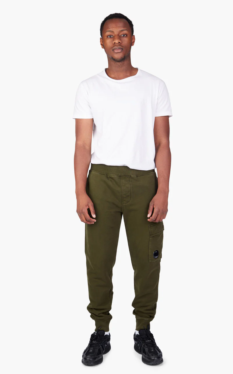C.P. Company Brushed & Emerized Diagonal Fleece Cargo Track Pants Ivy Green - Image 2