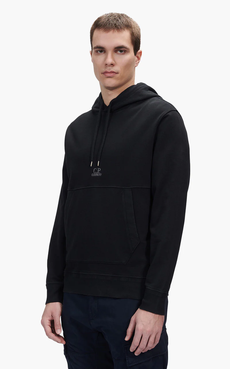 C.P. Company Cotton Fleece Logo Hoodie Black - Image 2