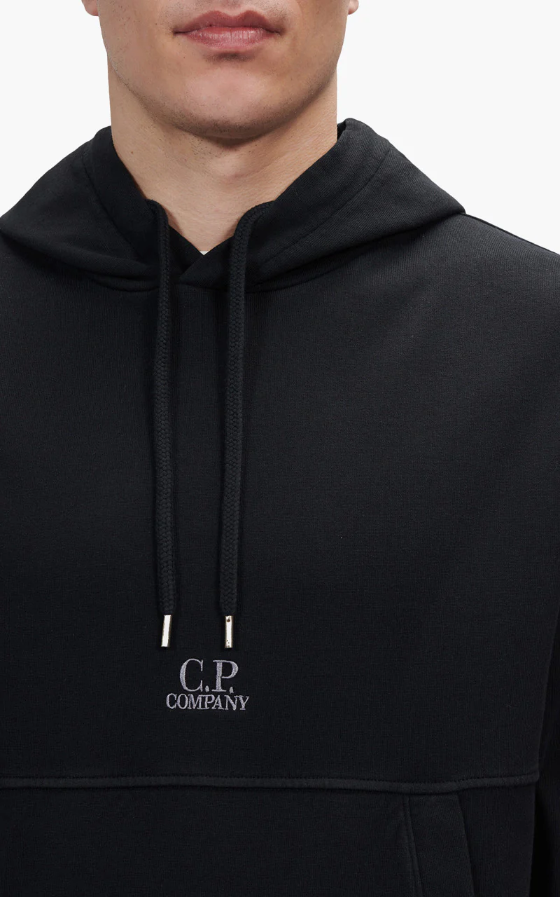 C.P. Company Cotton Fleece Logo Hoodie Black - Image 3