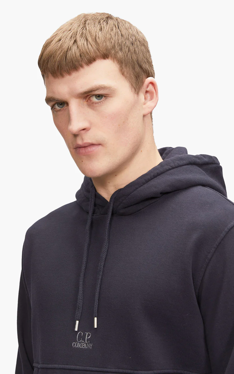 C.P. Company Cotton Fleece Logo Hoodie Total Eclipse - Image 5