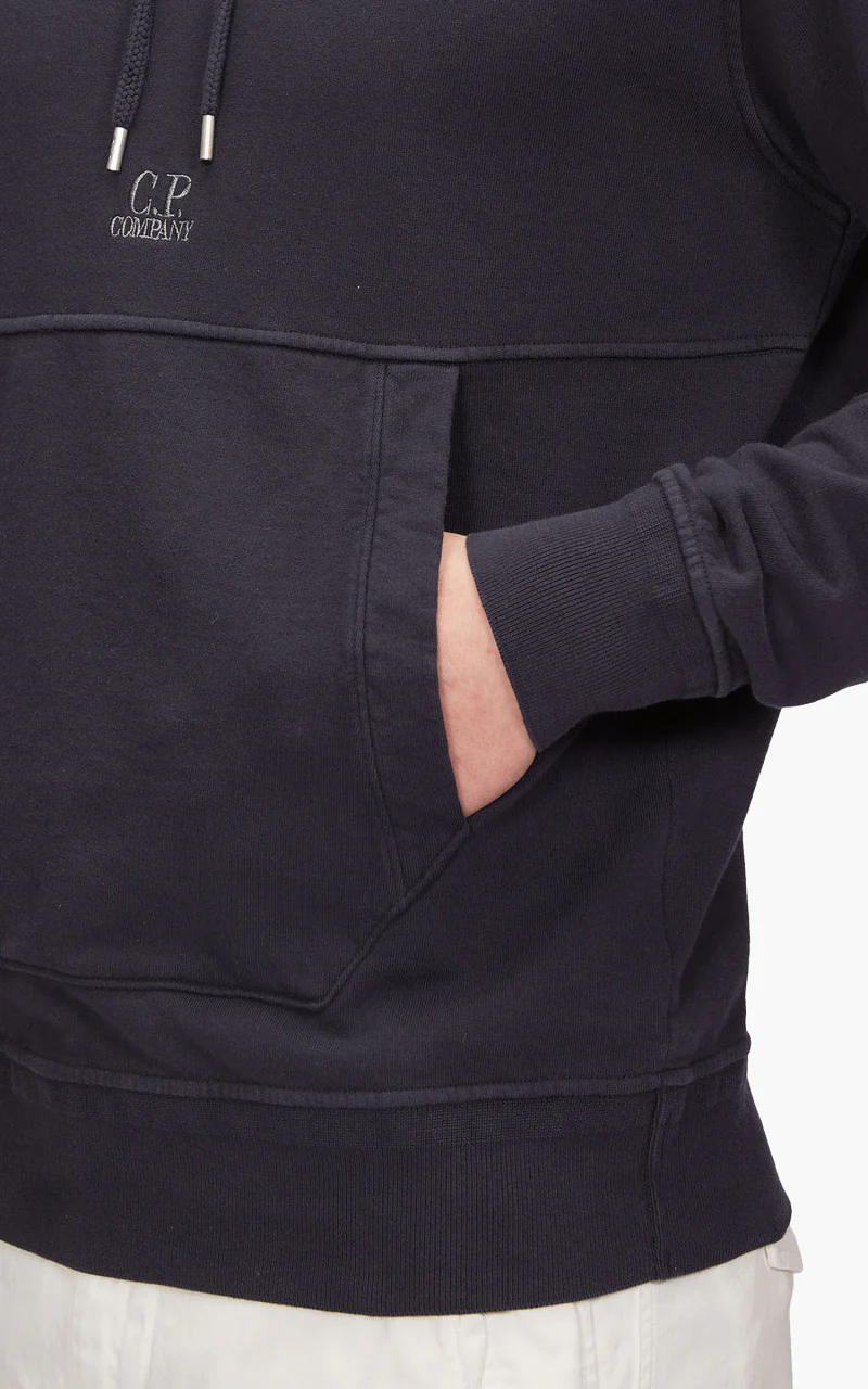 C.P. Company Cotton Fleece Logo Hoodie Total Eclipse - Image 6